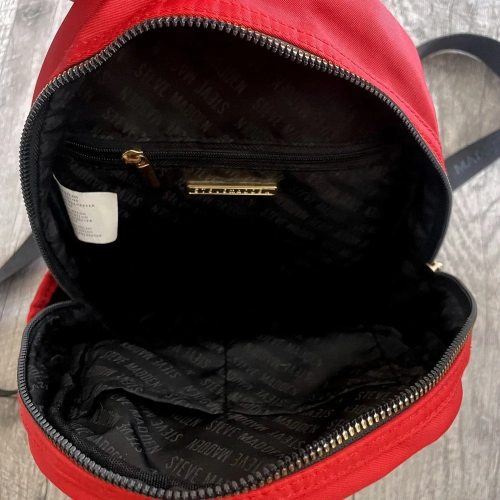 Steve Madden‎ Red Nylon Mini Backpack Logo Webbing Straps Gold Hardware